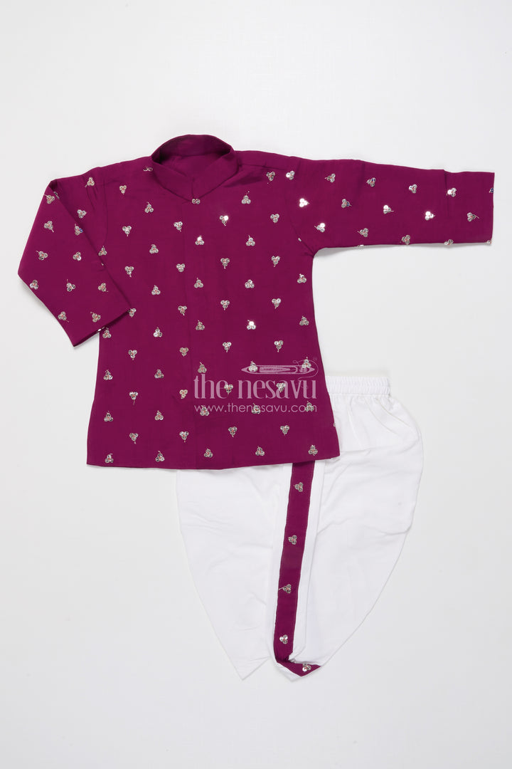 Boys Traditional Dhoti Set with Sequin Embroidery for Weddings and Poojas