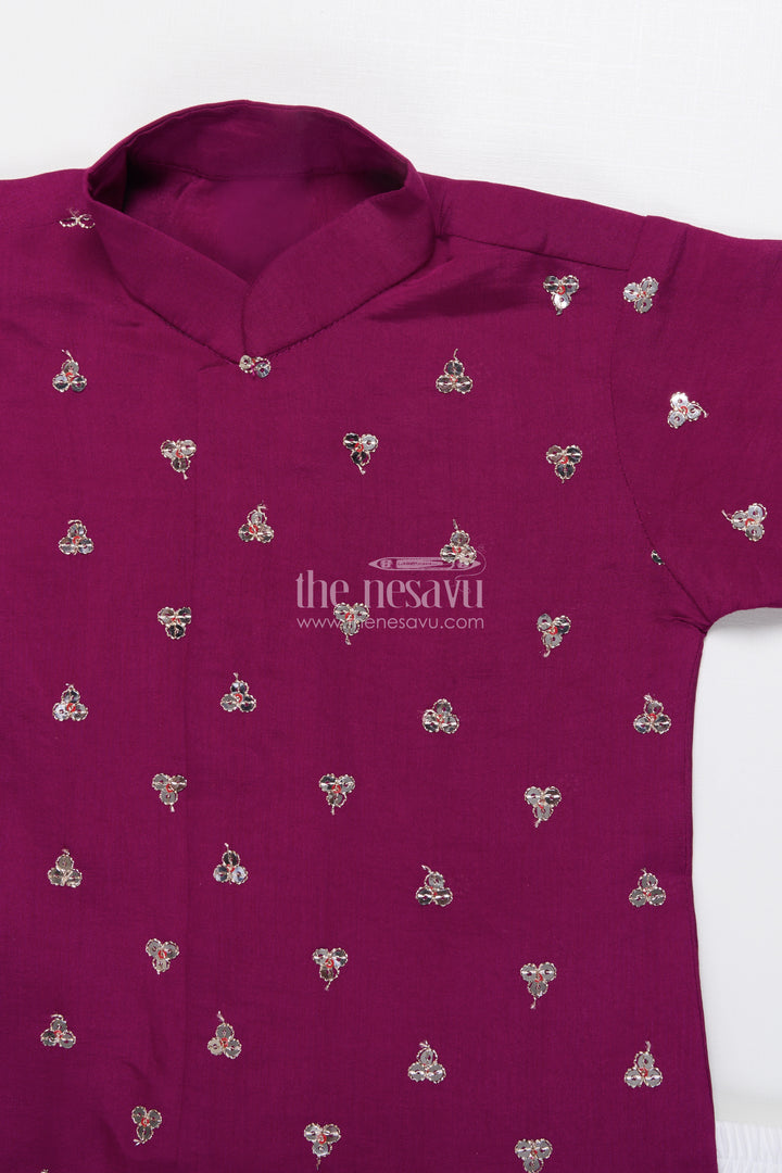 Boys Traditional Dhoti Set with Sequin Embroidery for Weddings and Poojas