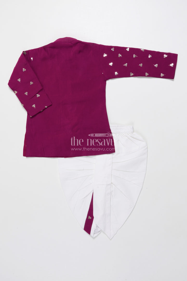 Boys Traditional Dhoti Set with Sequin Embroidery for Weddings and Poojas