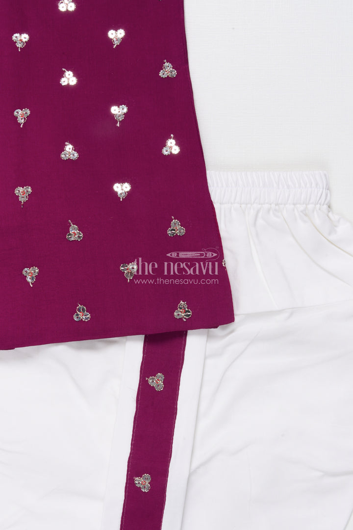 Boys Traditional Dhoti Set with Sequin Embroidery for Weddings and Poojas
