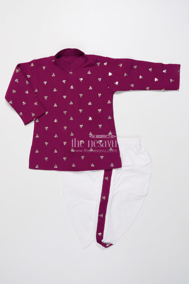 Boys Traditional Dhoti Set with Sequin Embroidery for Weddings and Poojas