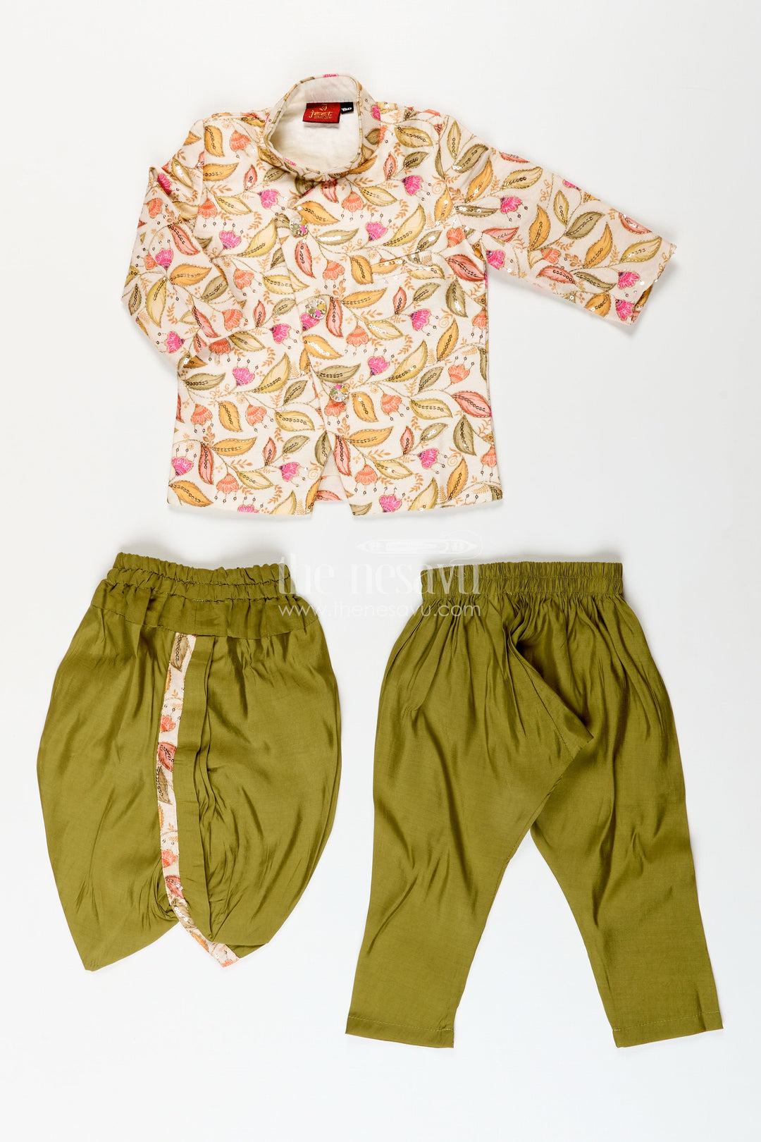 Boys digital print kurta dhoti set for temple visits and festive outings