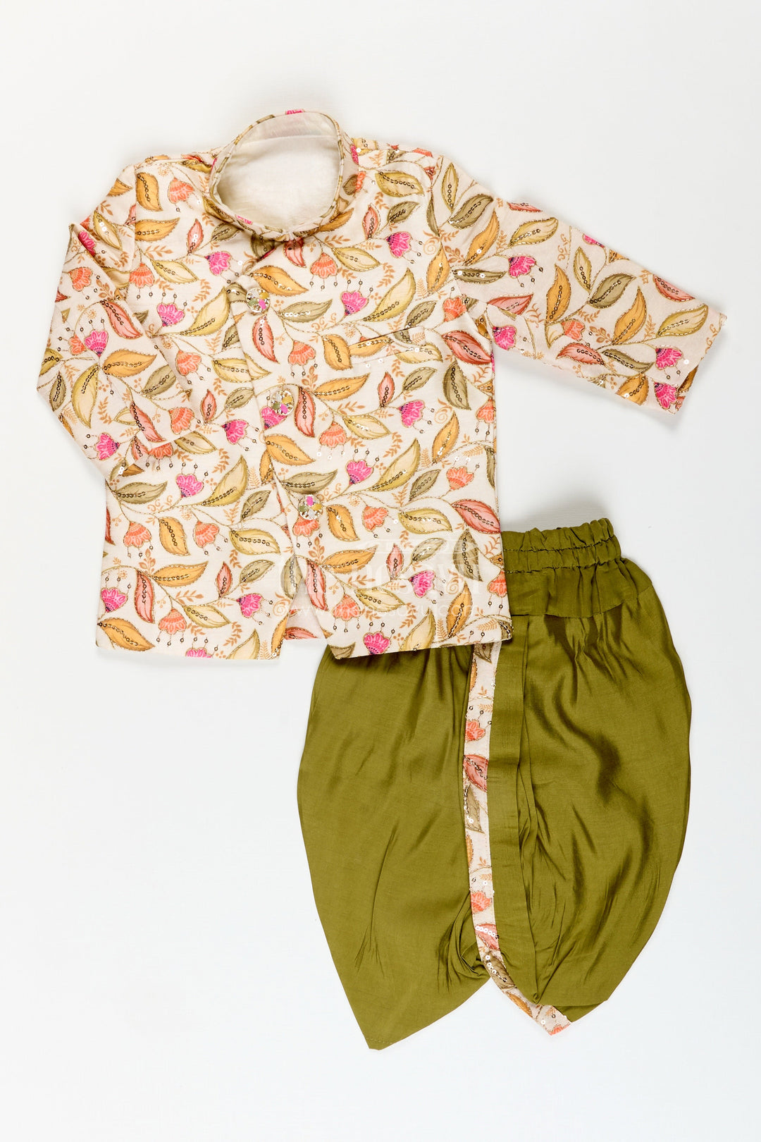 Boys digital print kurta dhoti set for temple visits and festive outings