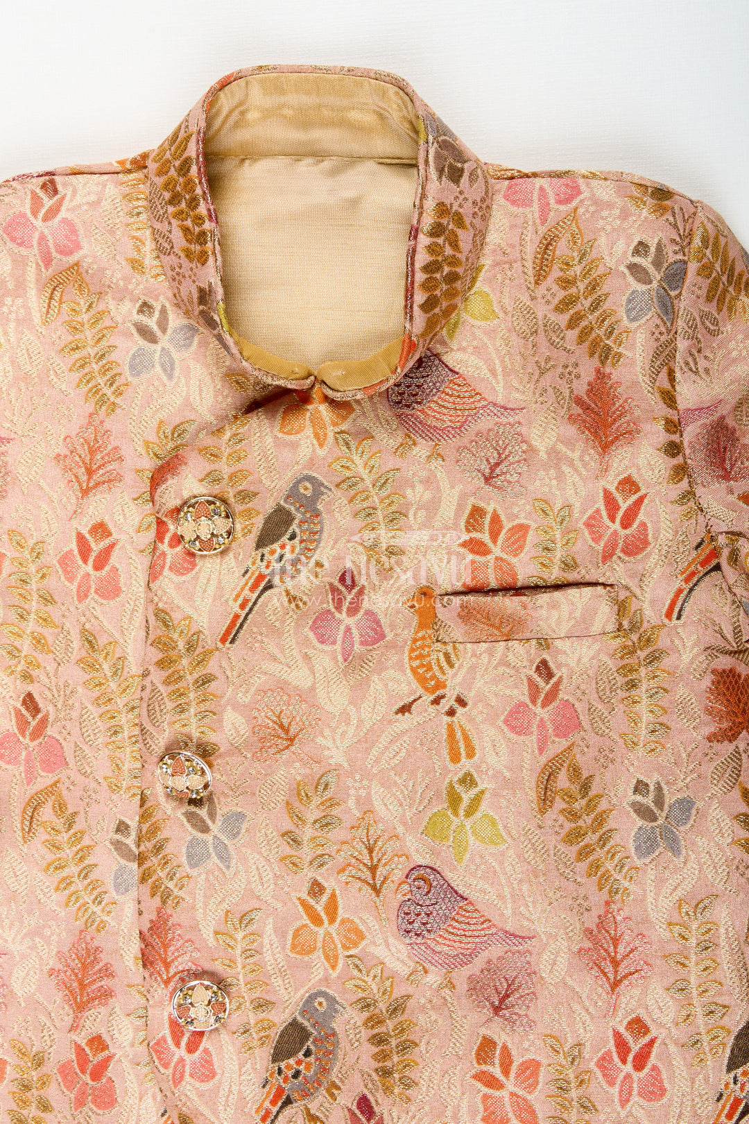 Traditional kurta pajama set for boys with bird and floral digital print
