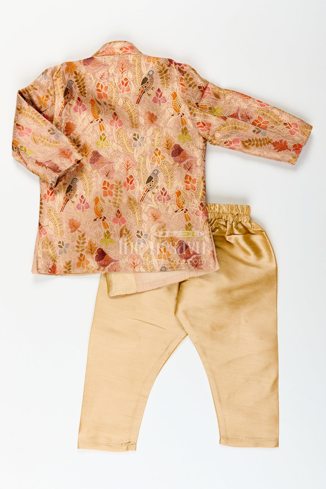Traditional kurta pajama set for boys with bird and floral digital print