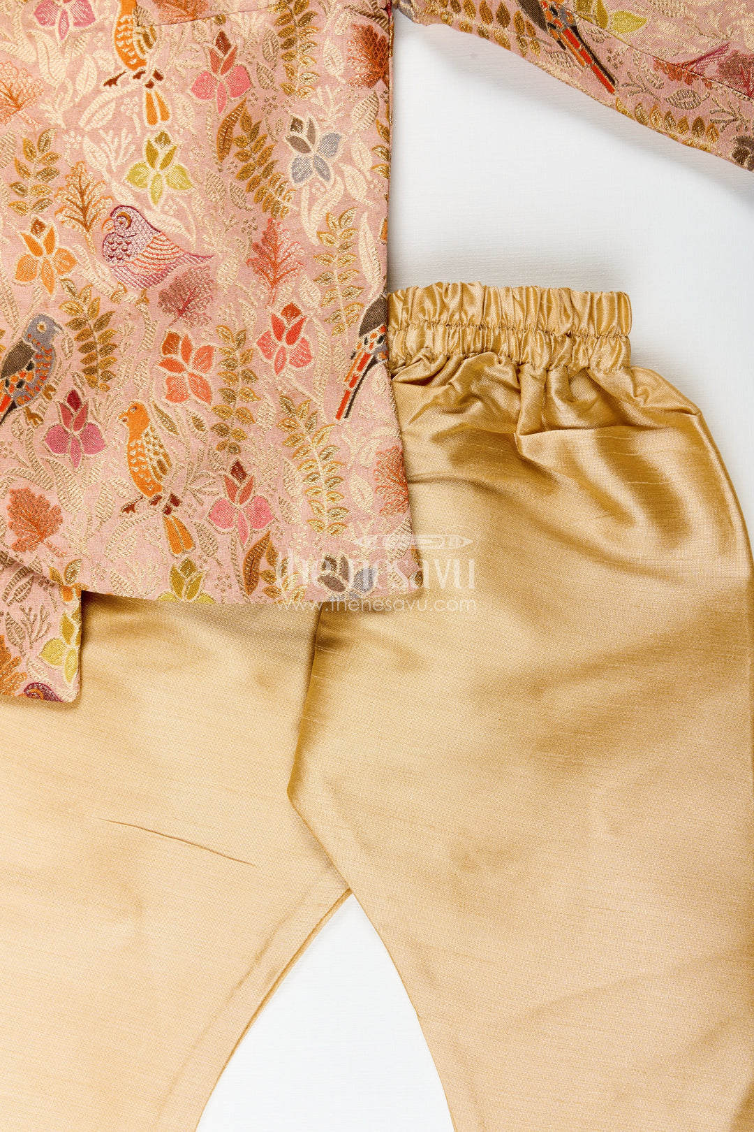 Traditional kurta pajama set for boys with bird and floral digital print