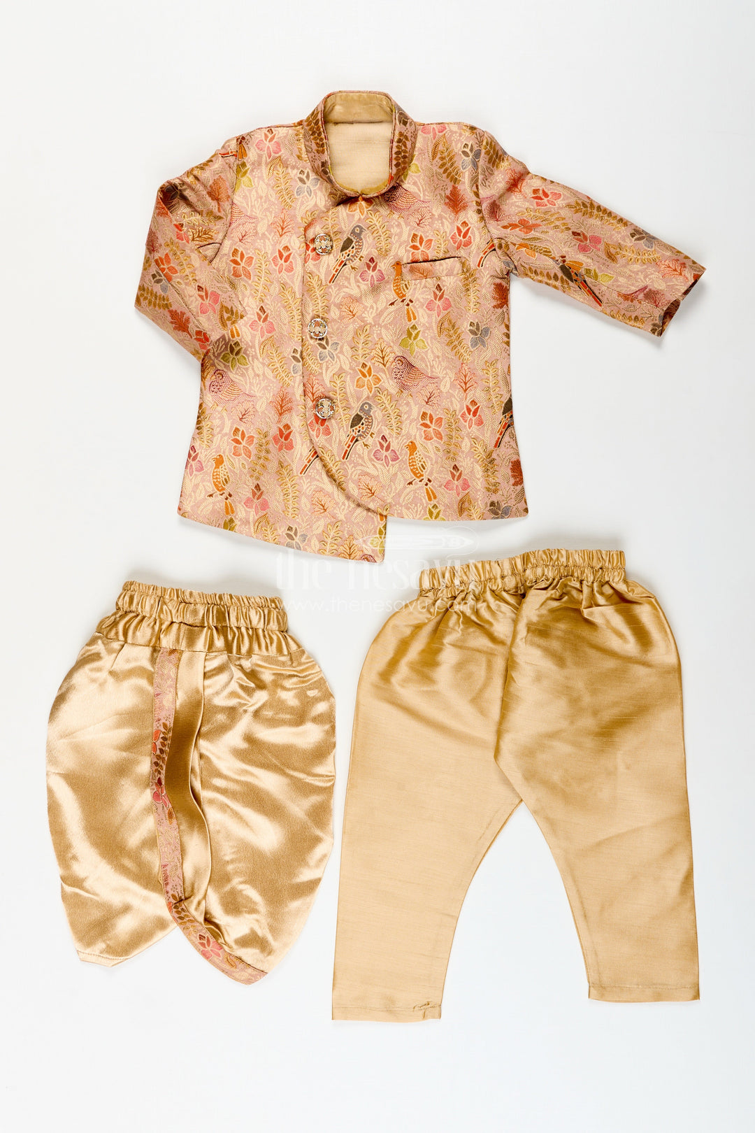 Traditional kurta pajama set for boys with bird and floral digital print