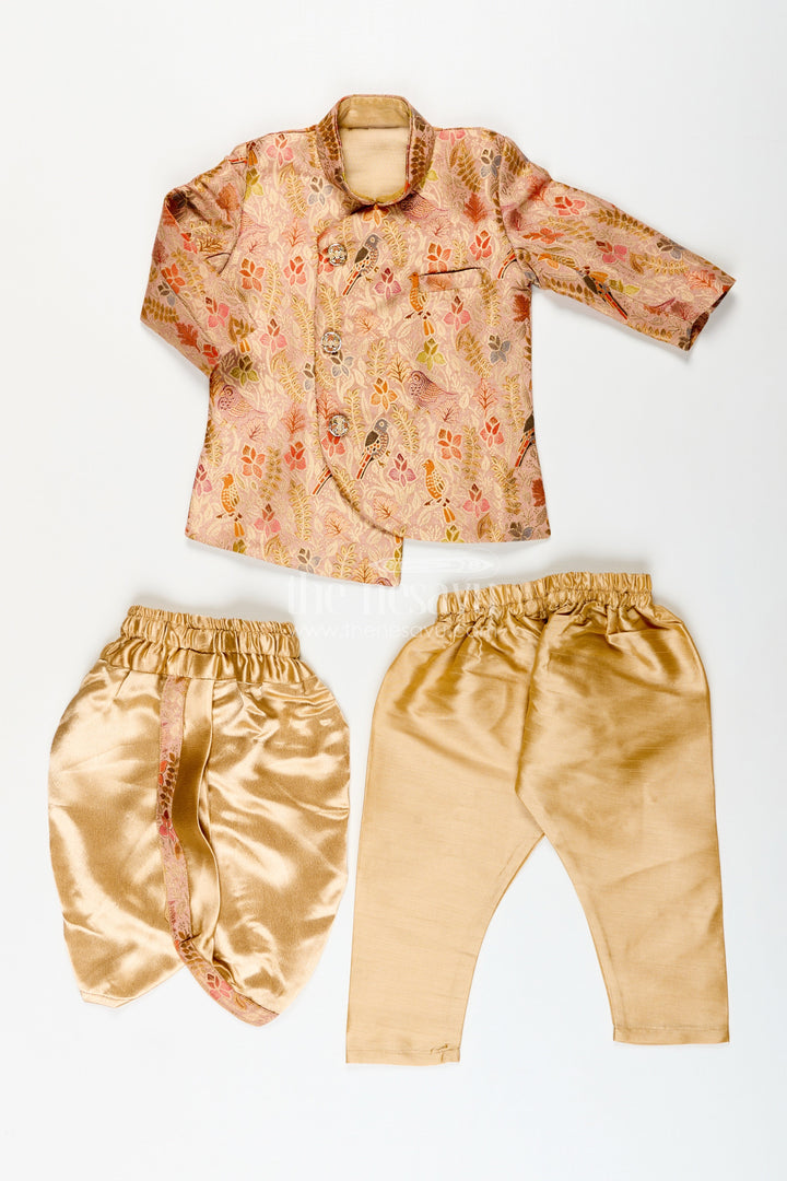 Traditional kurta pajama set for boys with bird and floral digital print