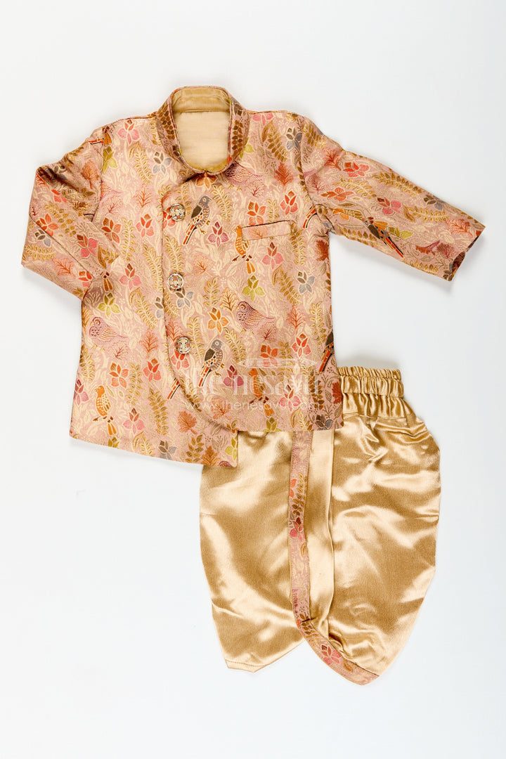 Traditional kurta pajama set for boys with bird and floral digital print