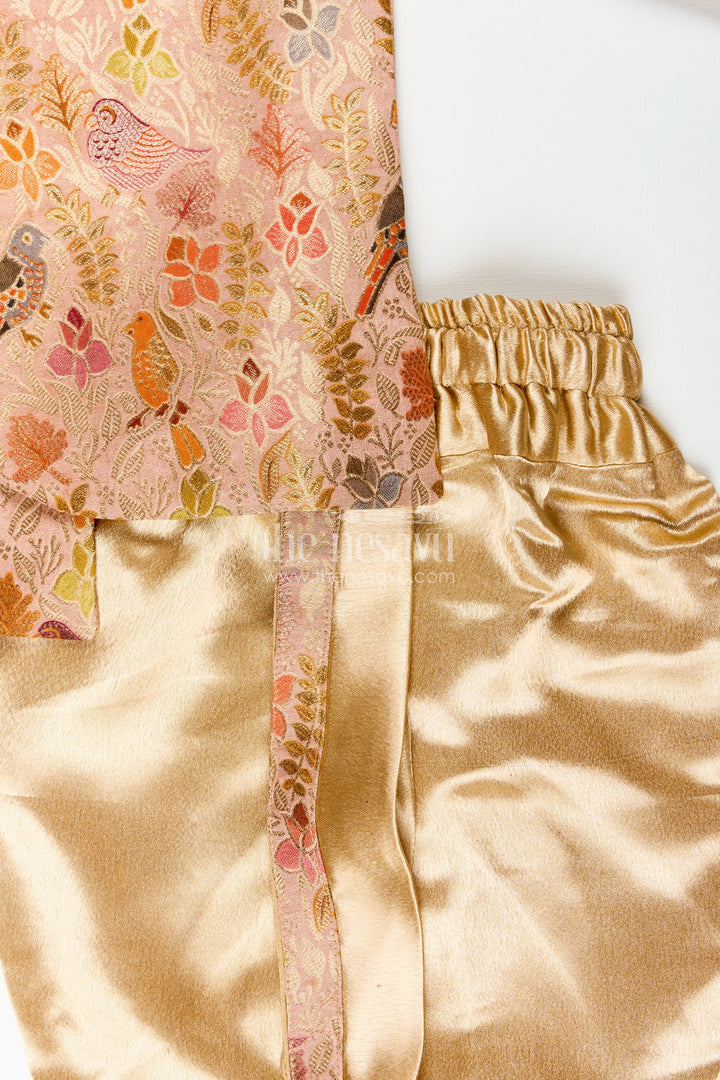 Traditional kurta pajama set for boys with bird and floral digital print