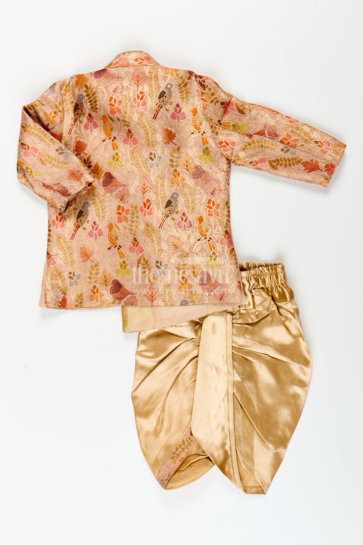 Traditional kurta pajama set for boys with bird and floral digital print