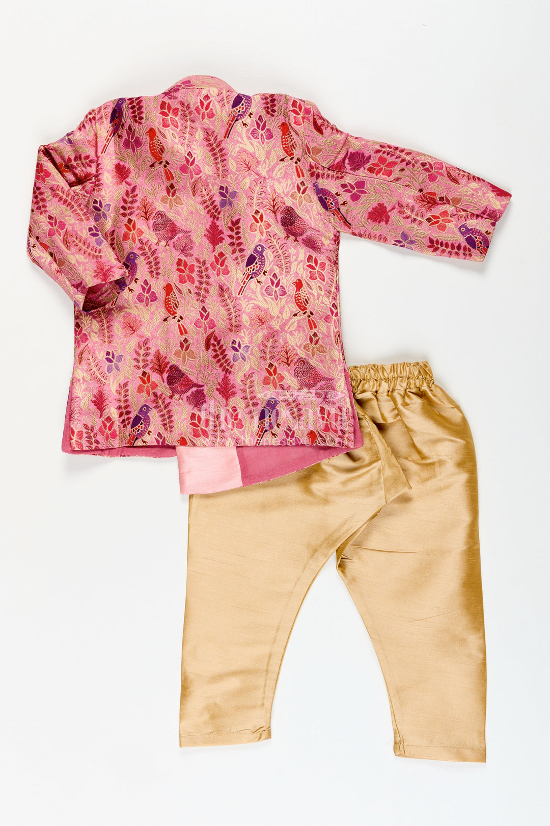 Boys kurta pajama set with bird print for cultural and temple wear