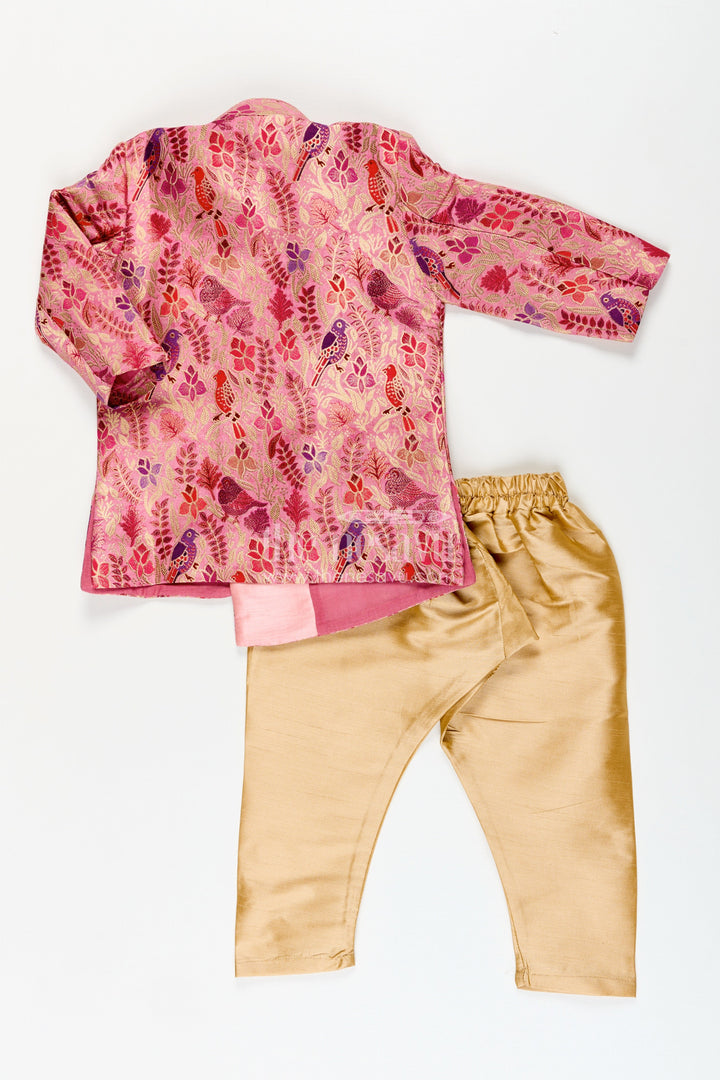 Boys kurta pajama set with bird print for cultural and temple wear