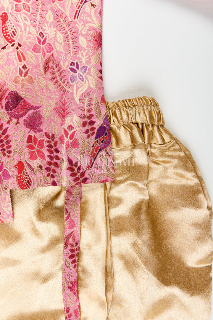 Boys kurta pajama set with bird print for cultural and temple wear
