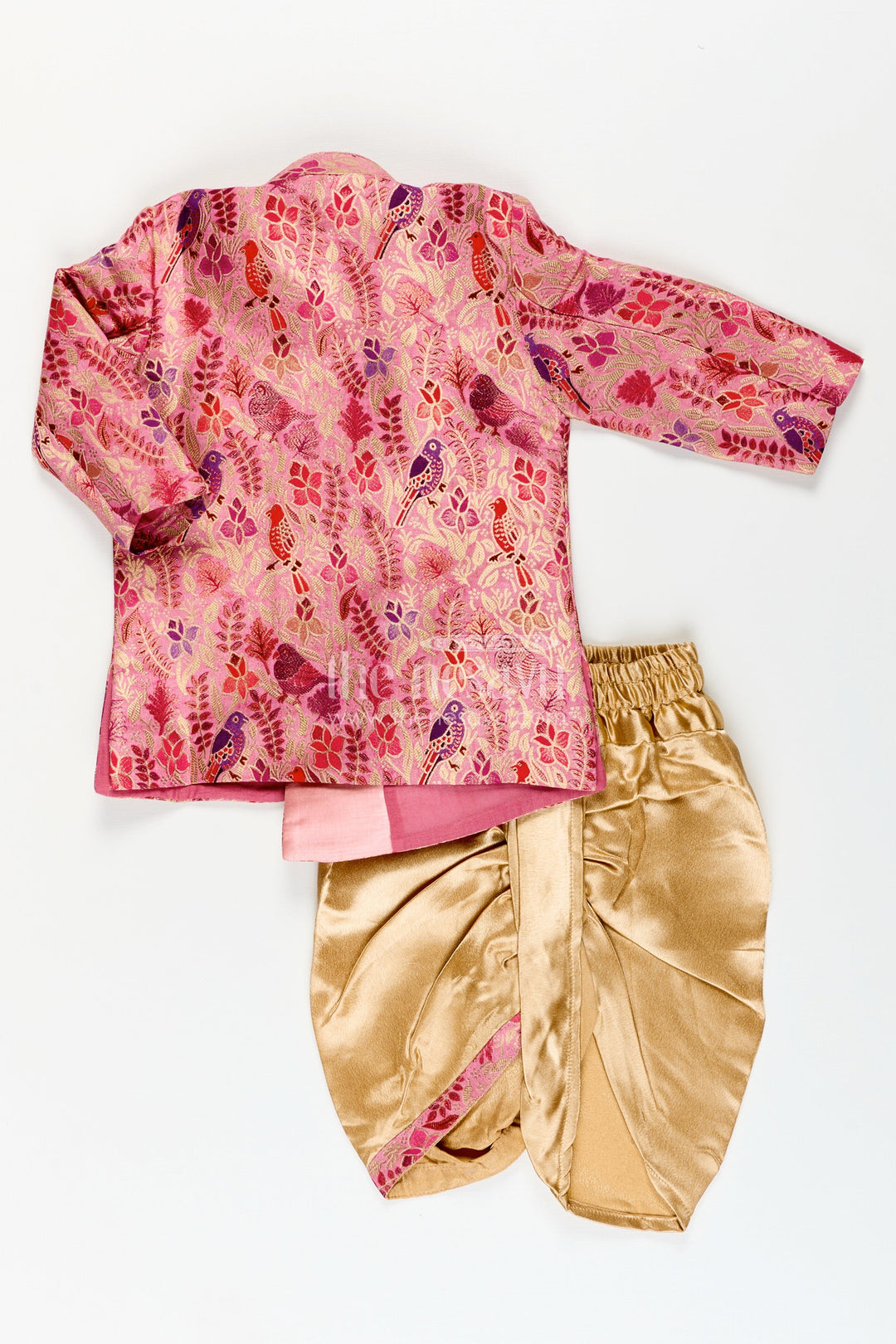 Boys kurta pajama set with bird print for cultural and temple wear