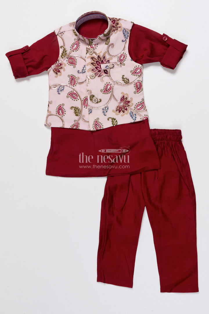 Boys Ethnic Jacket Set with Printed Silk Layer for Festive Celebrations