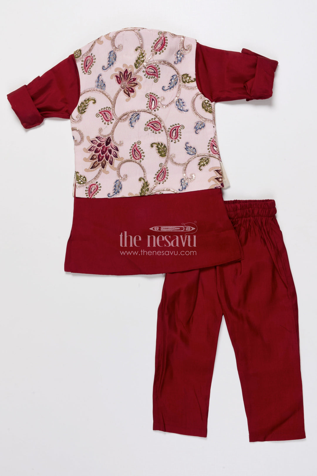 Boys Ethnic Jacket Set with Printed Silk Layer for Festive Celebrations