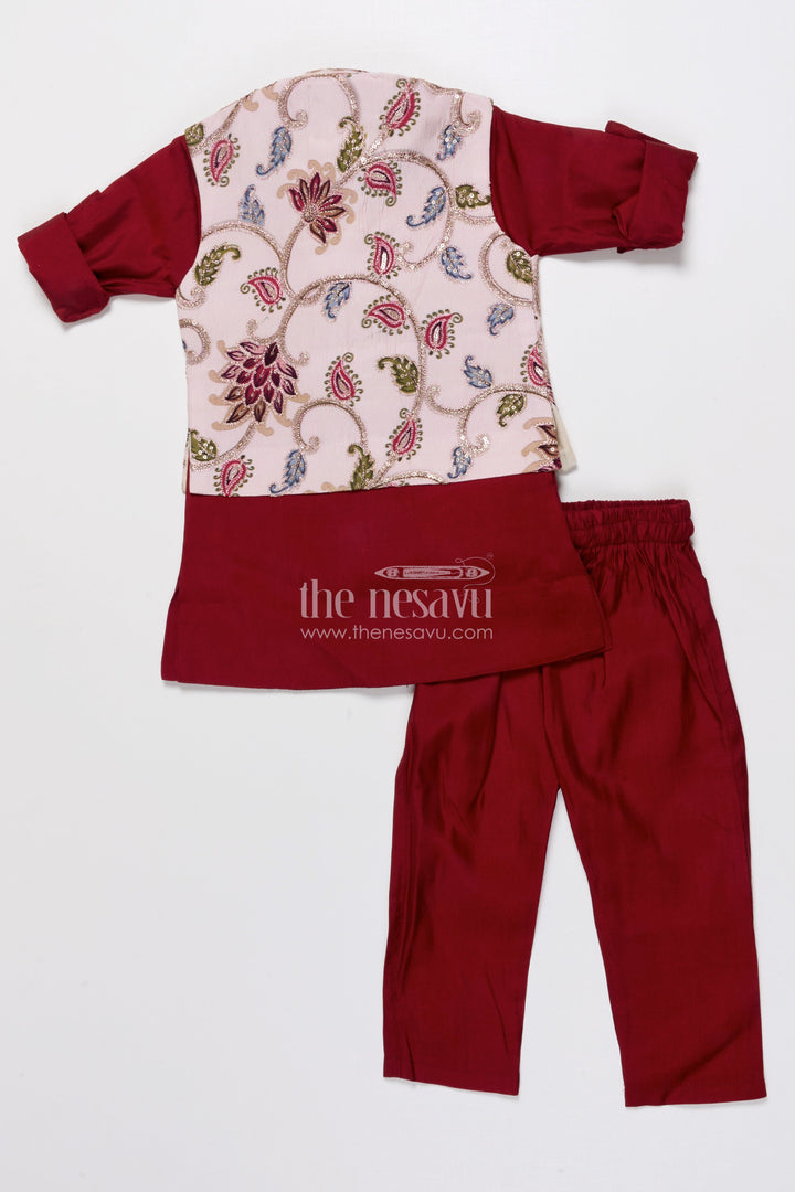 Boys Ethnic Jacket Set with Printed Silk Layer for Festive Celebrations