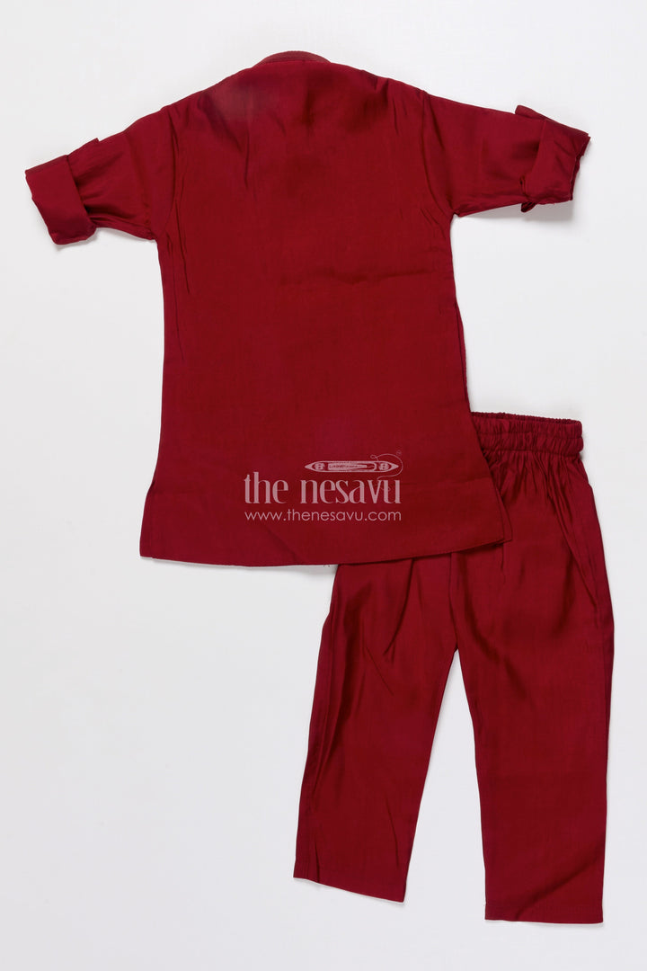 Boys Ethnic Jacket Set with Printed Silk Layer for Festive Celebrations