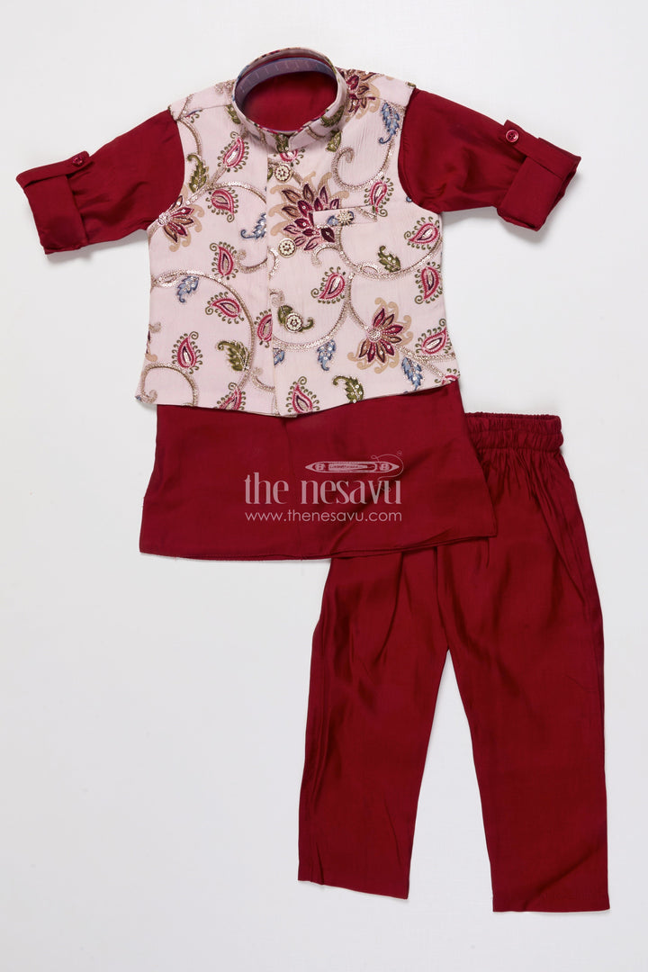 Boys Ethnic Jacket Set with Printed Silk Layer for Festive Celebrations