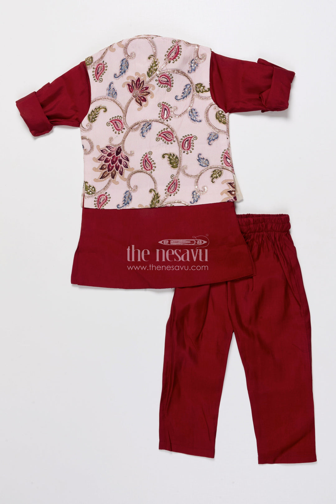 Boys Ethnic Jacket Set with Printed Silk Layer for Festive Celebrations