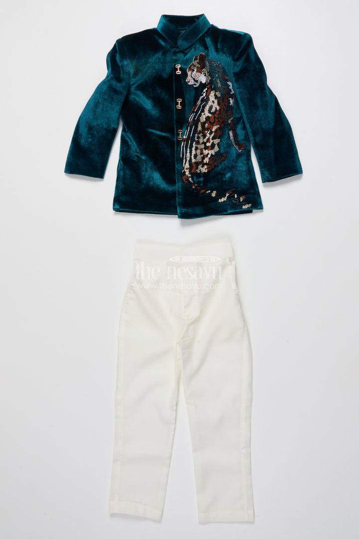 Boys Velvet Sherwani Set with Stone Work for Weddings and Receptions