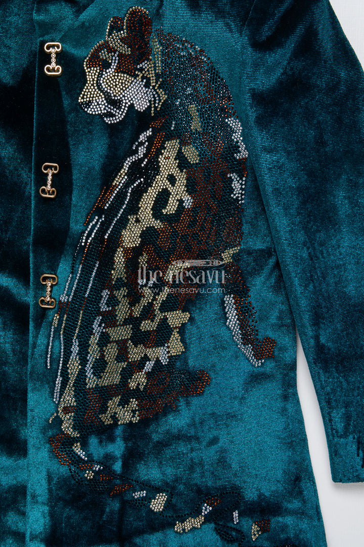 Boys Velvet Sherwani Set with Stone Work for Weddings and Receptions