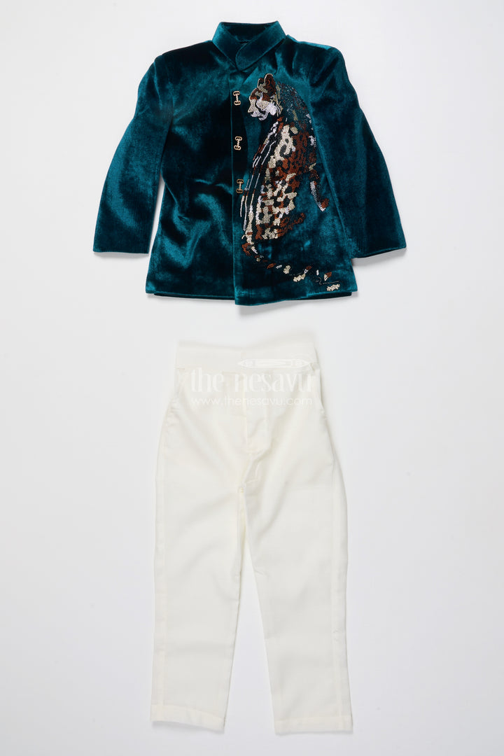 Boys Velvet Sherwani Set with Stone Work for Weddings and Receptions