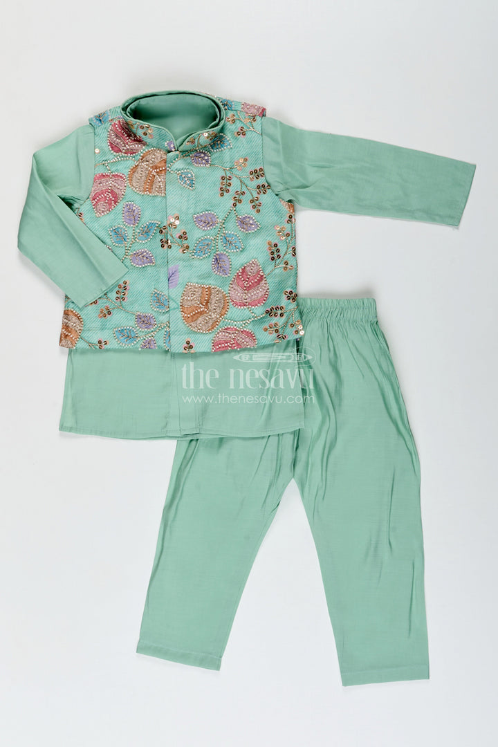 Boys kurta set with embroidered jacket for weddings and special occasions