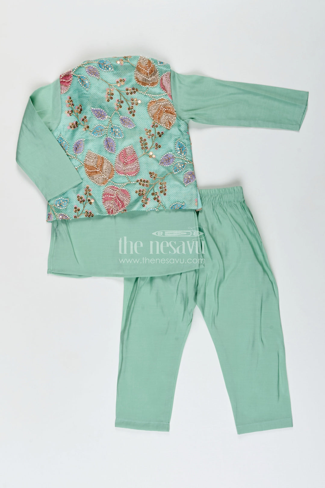 Boys kurta set with embroidered jacket for weddings and special occasions