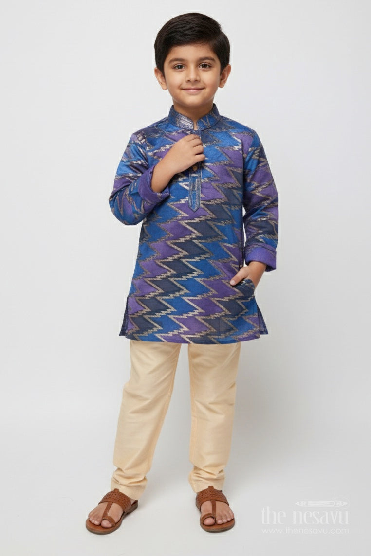 Boys Kurta Set with Banarasi Weave Design for Wedding and Ethnic Day