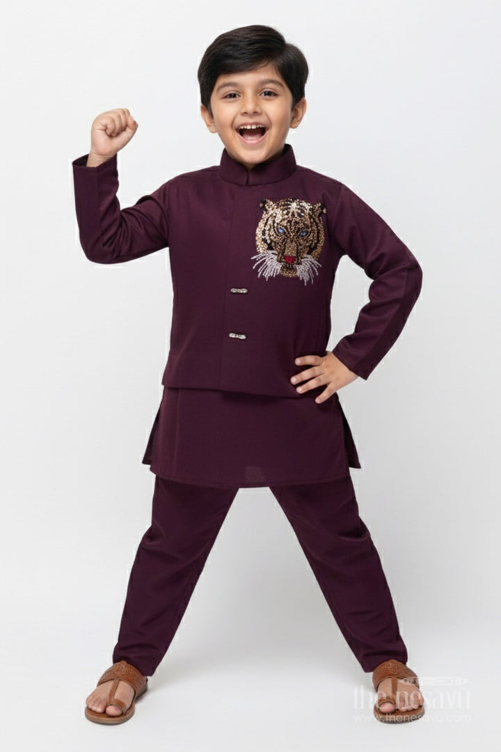 Boys Kurta Set with Embellished Jacket for Weddings and Festive Wear