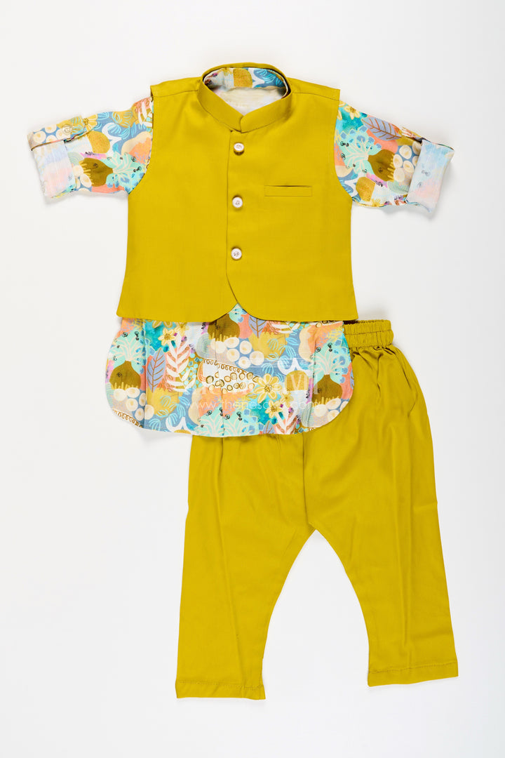 Boys ethnic jacket set with digital floral print for festive occasions