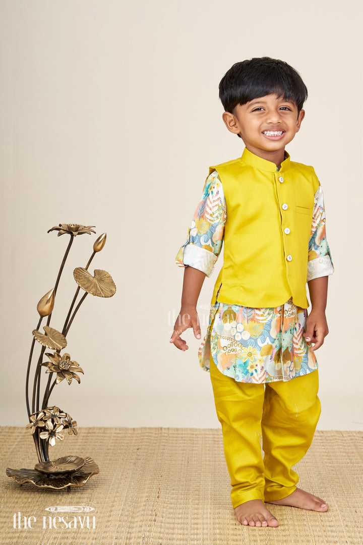 Boys ethnic jacket set with digital floral print for festive occasions
