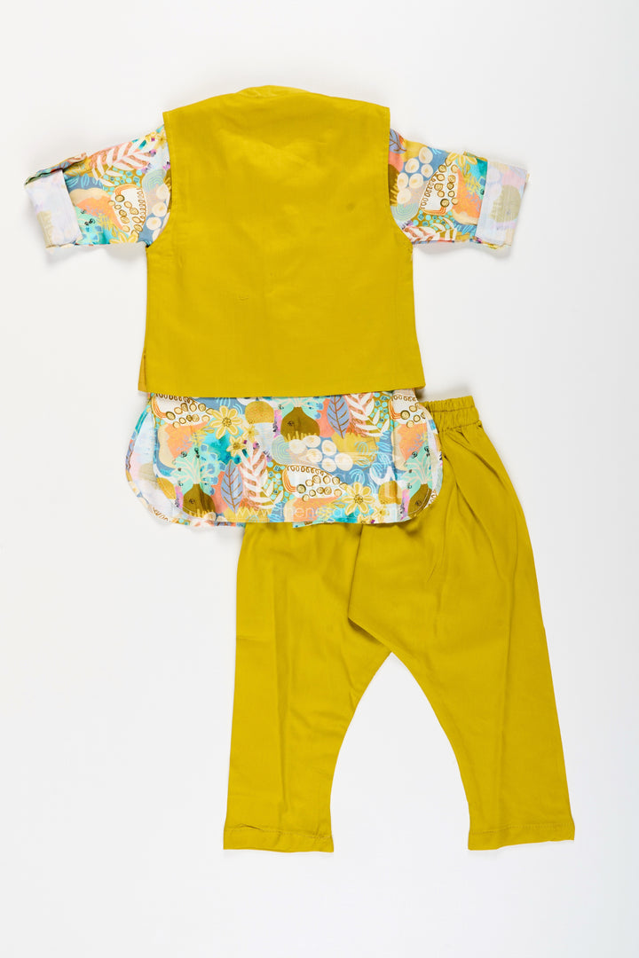 Boys ethnic jacket set with digital floral print for festive occasions