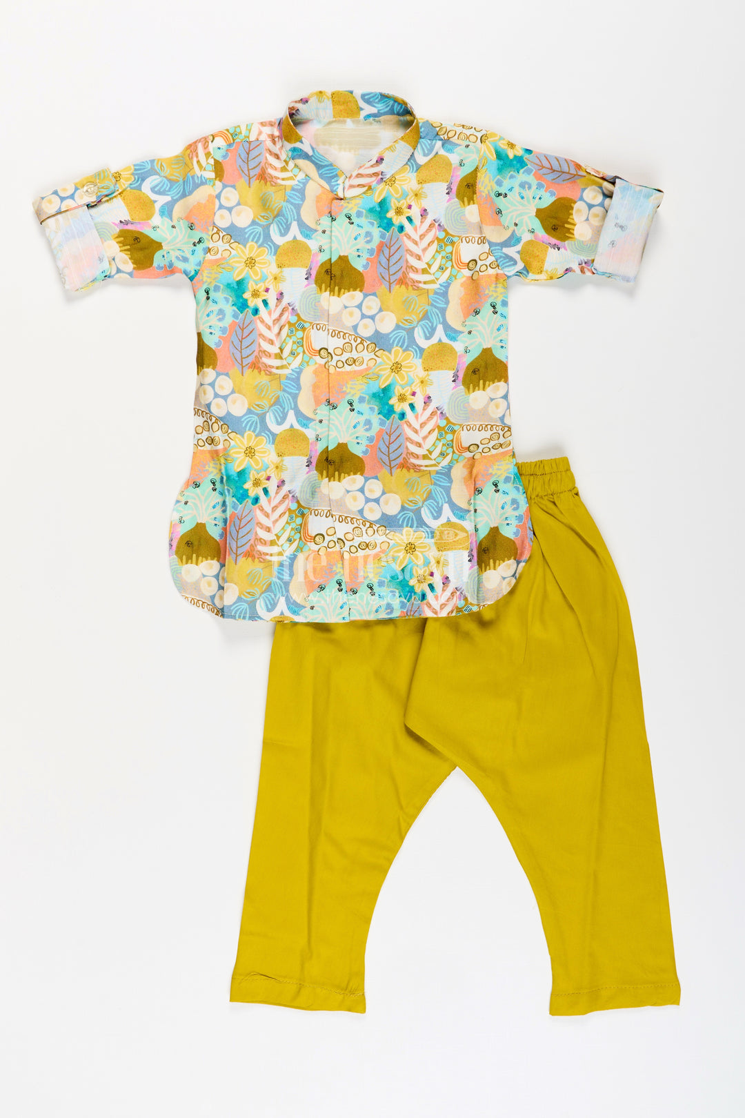 Boys ethnic jacket set with digital floral print for festive occasions
