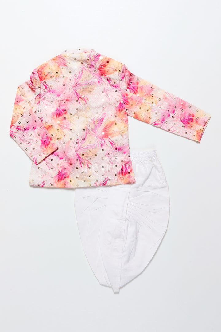 Toddler boys pink printed cotton blend dothi set for festive occasions