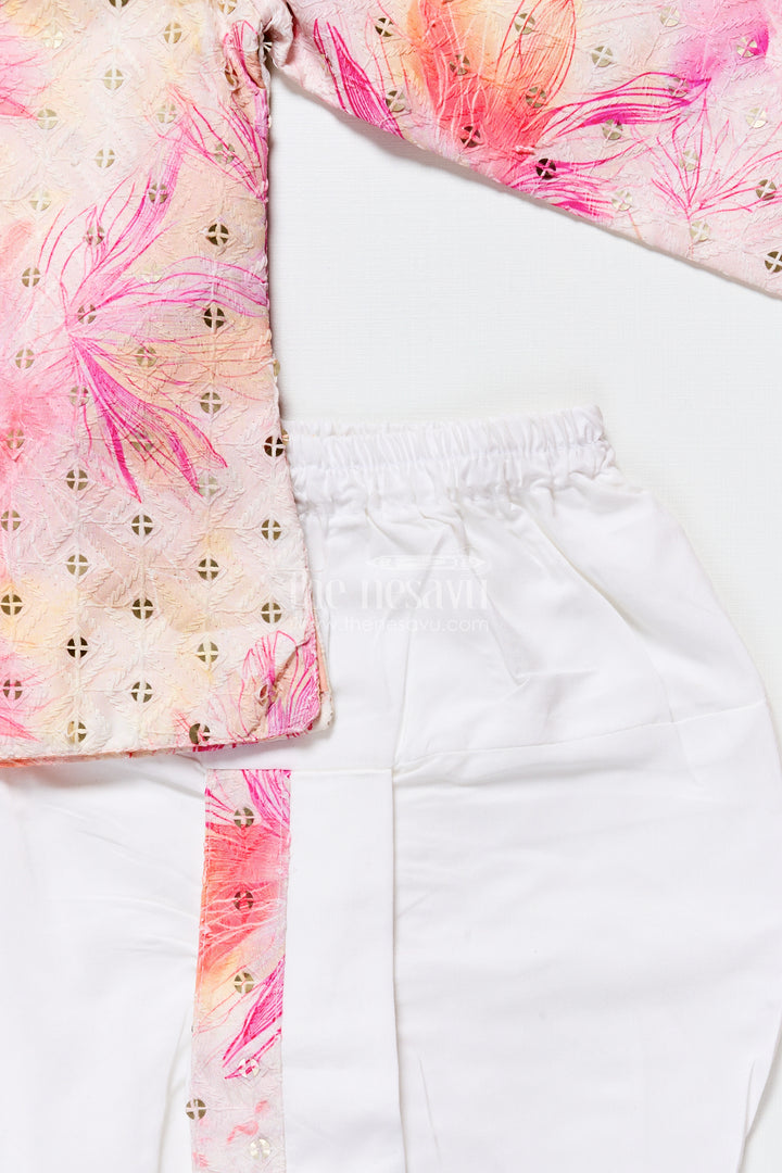 Toddler boys pink printed cotton blend dothi set for festive occasions