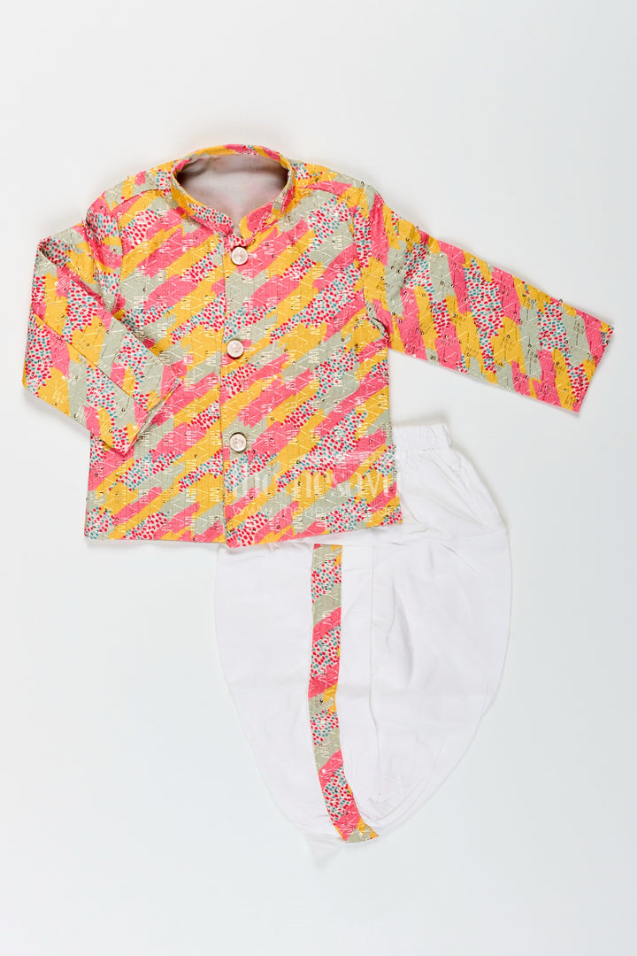 Toddler boys multicolor printed cotton blend dothi set for cultural events