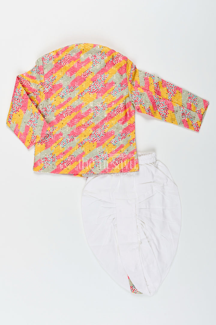 Toddler boys multicolor printed cotton blend dothi set for cultural events