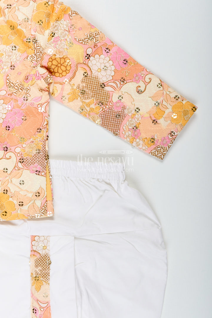 Toddler boys yellow printed cotton blend dothi set for festive occasions