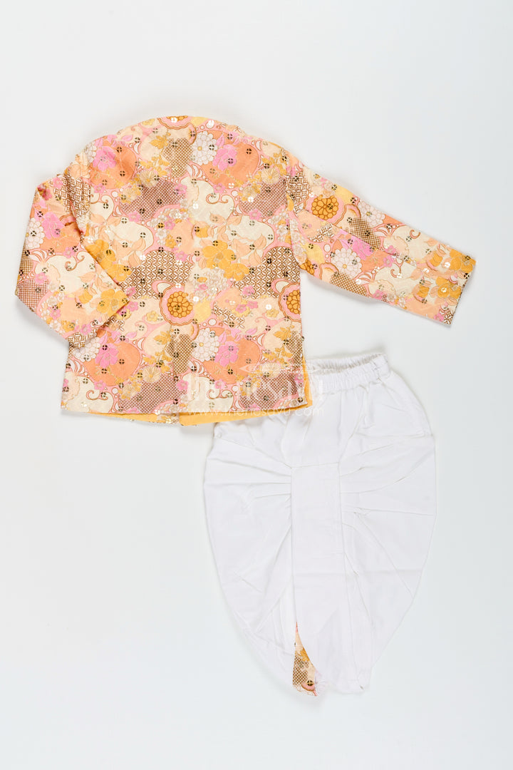 Toddler boys yellow printed cotton blend dothi set for festive occasions