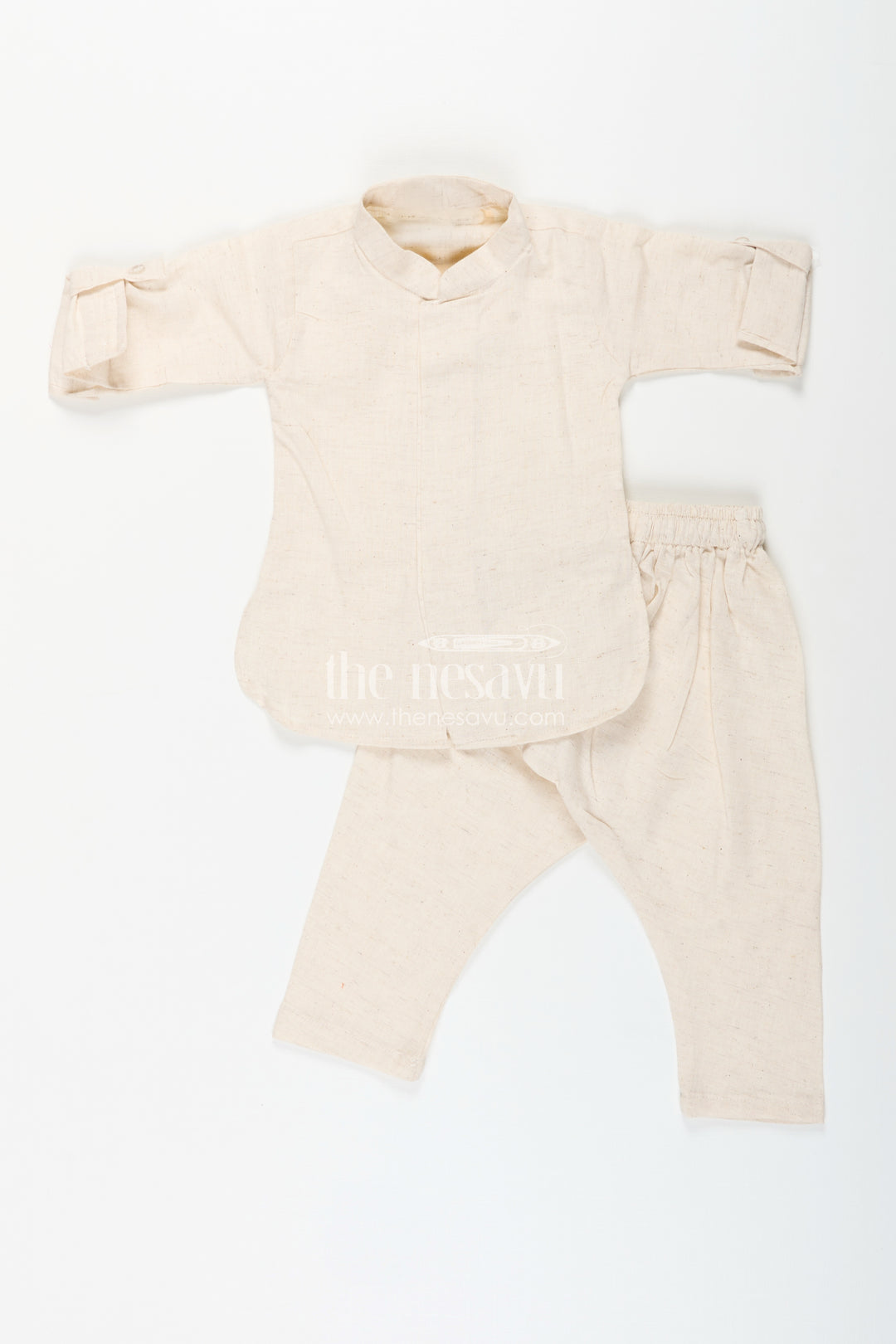 Boys cream kurta with floral digital print jacket and pants set
