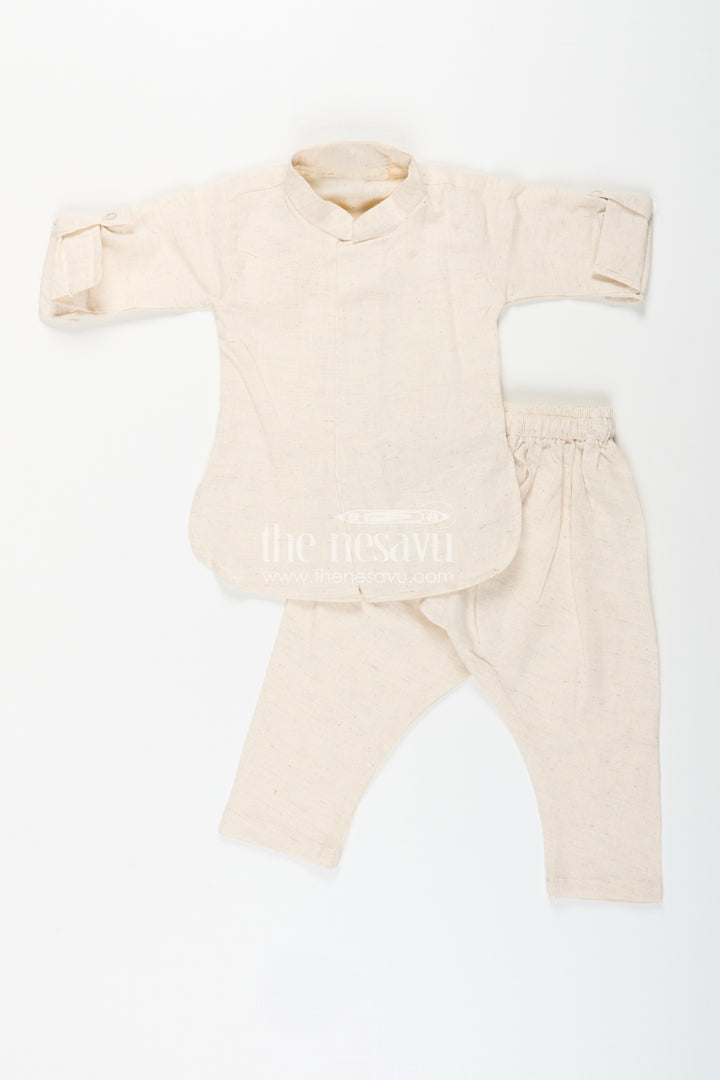Boys cream kurta with floral digital print jacket and pants set