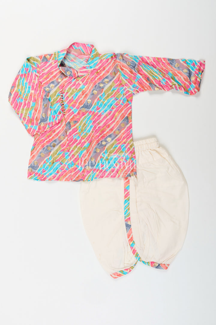 Boys multicolor brush stroke kurta and ivory dhoti set