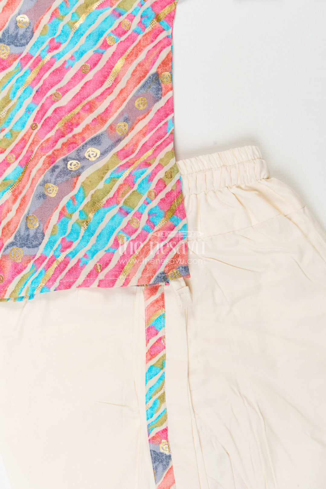 Boys multicolor brush stroke kurta and ivory dhoti set