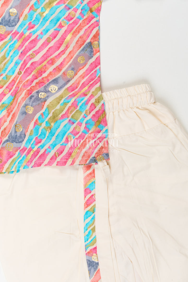Boys multicolor brush stroke kurta and ivory dhoti set