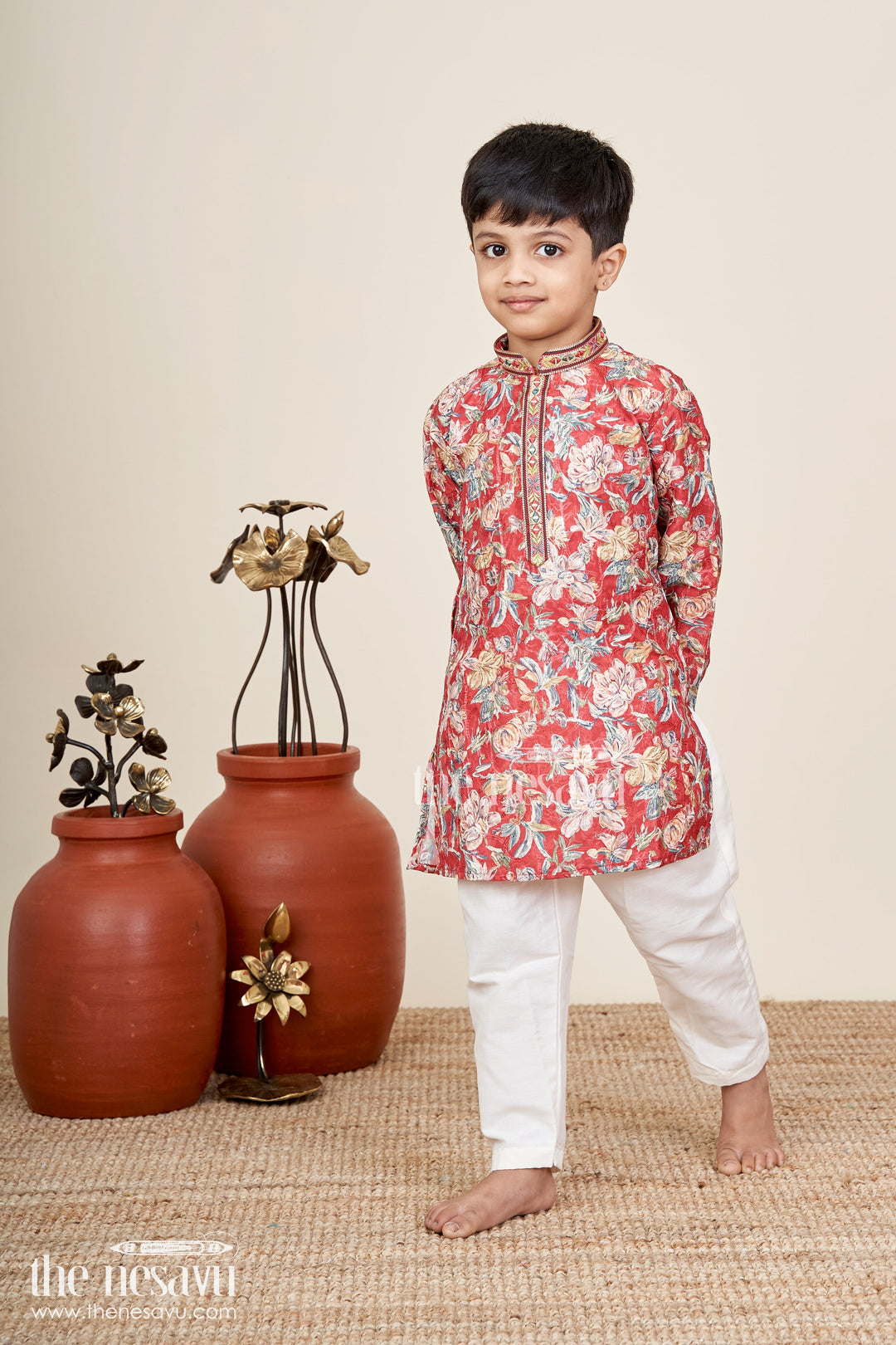 Toddler boys floral kurta set for weddings and traditional events