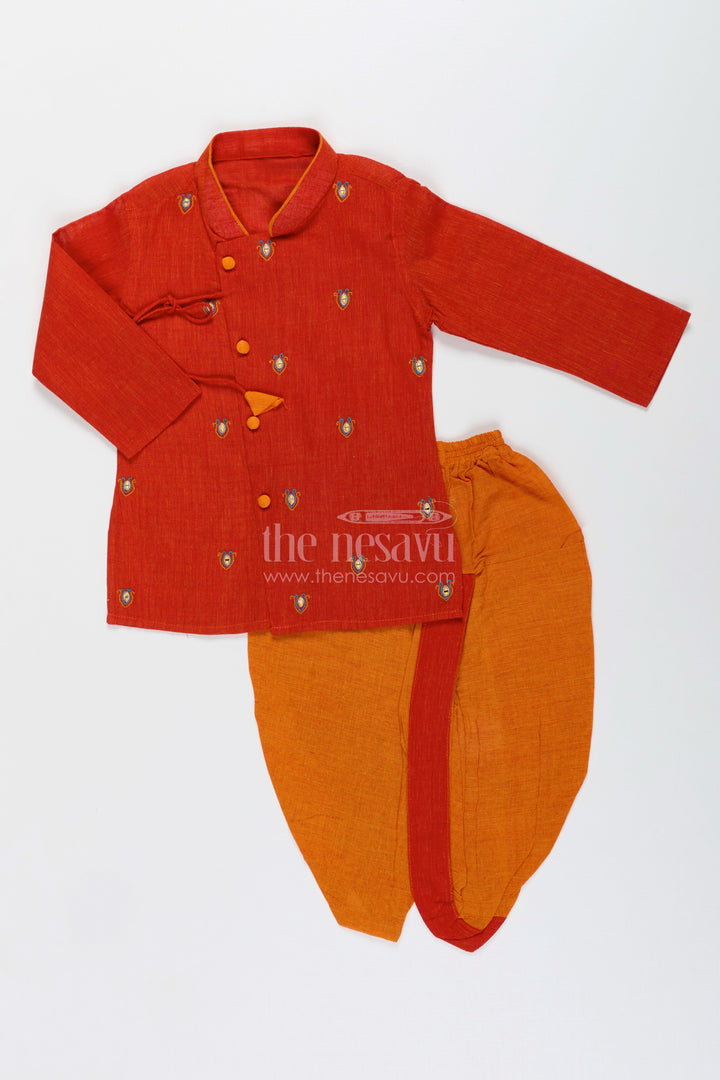 Boys cotton dhoti kurta set with embroidery for festivals and ethnic day