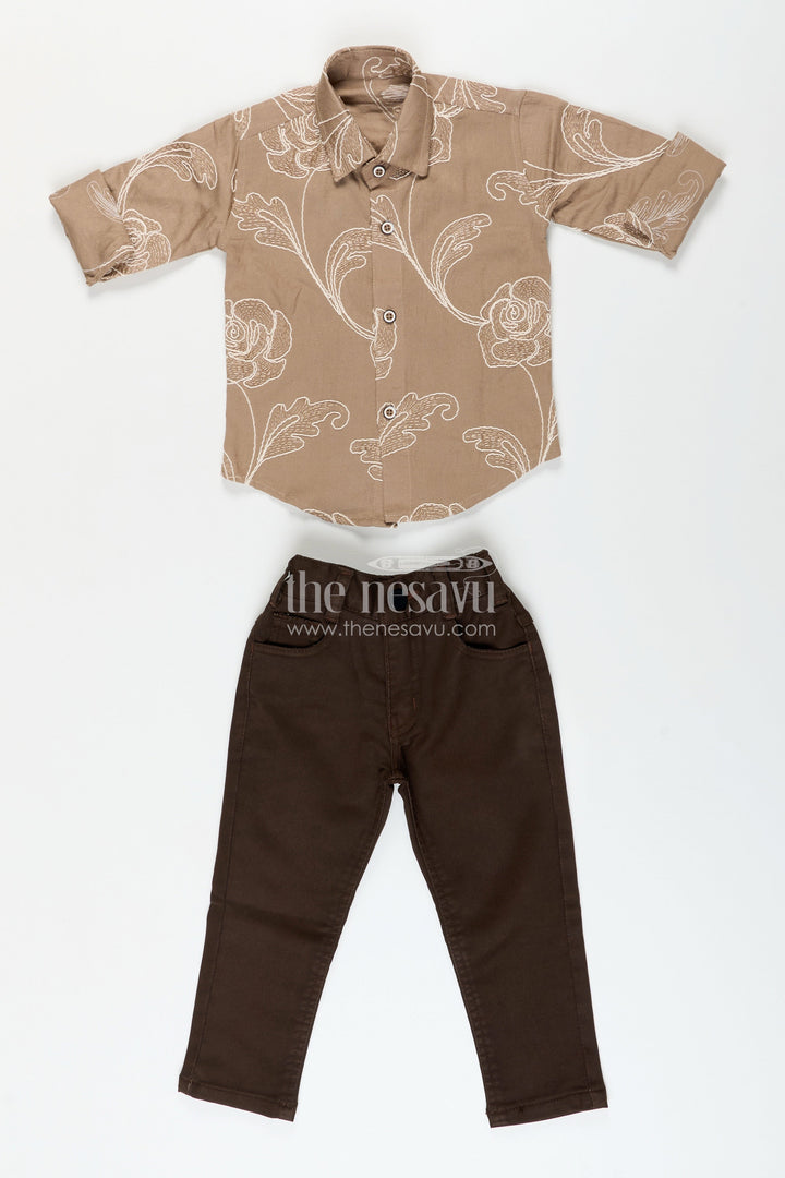 Boys floral embroidered cotton shirt with trousers stylish everyday wear